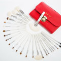 Wisdom 26PCS Goat Hair Cosmetic Brush Set with Red PU Case